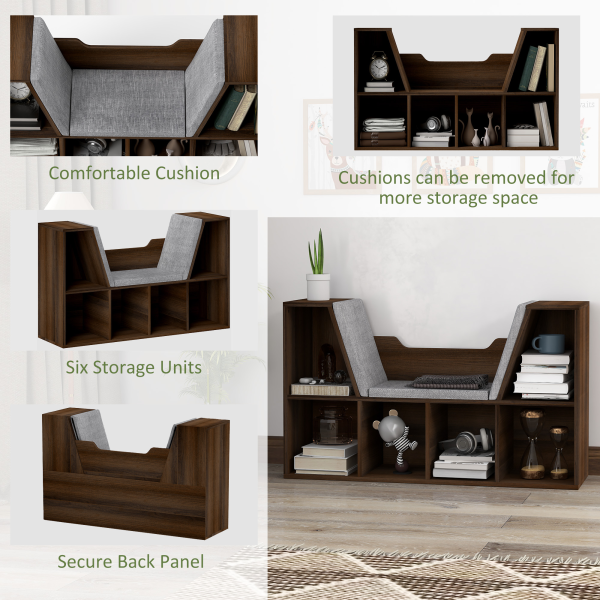 HOMCOM Cube Bookshelf Organizer with Reading Seat, Six Cubes, Chestnut - Image 7