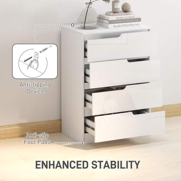 HOMCOM 4 Drawer Chest of Drawers for Bedroom, 60 x 40 x 85cm, White - Image 7