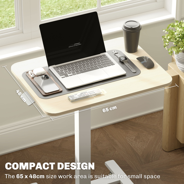 Vinsetto Standing Desk Sit Stand Desk with 4 Rolling Wheels, Natural - Image 7