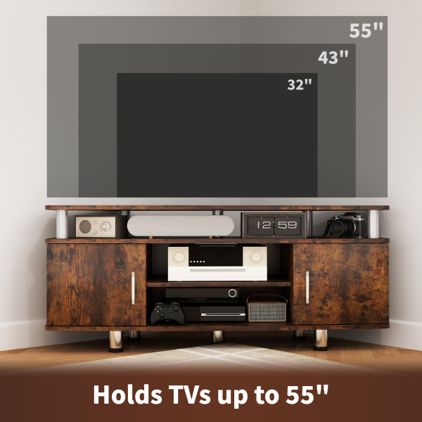 HOMCOM TV Unit Cabinet with Storage Shelves Entertainment Center Rustic Brown - Image 6