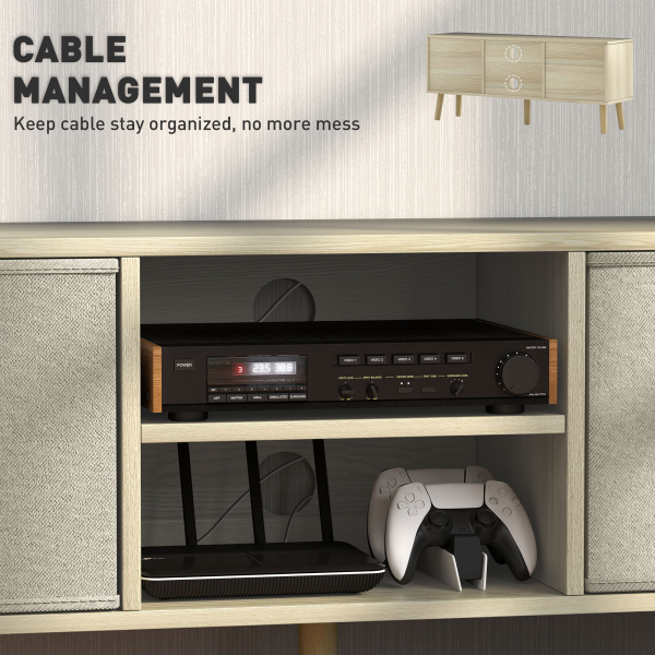 HOMCOM Modern TV Cabinet Stand w/ Shelves & Drawers, Bedroom Natural - Image 7