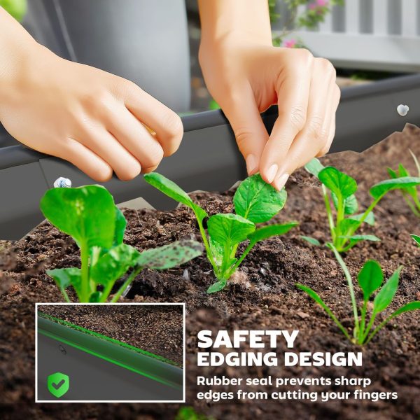Outsunny Set of 2 Raised Beds for Garden with Metal Plant Stakes, Dark Grey - Image 6