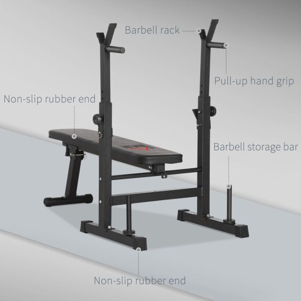 HOMCOM Adjustable Weight Bench with Barbell Rack and Dip Station, Black - Image 7