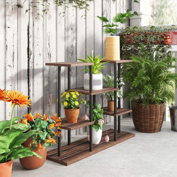 Outsunny 4 Tiered Metal Flower Shelf Display Rack, Carbonised Finish - Image 8