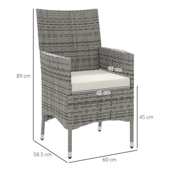 Outsunny 2 Pieces Outdoor Rattan Armchair Garden Dining Chair Set Mixed Grey - Image 5