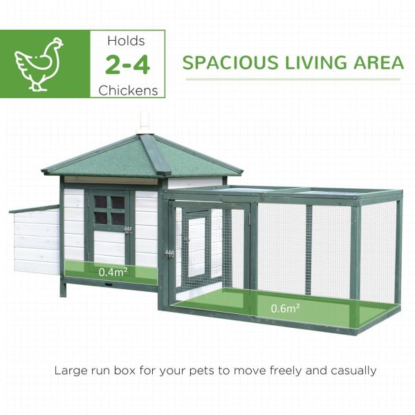 PawHut Chicken Coop Hen Poultry House w/ Nesting Box Outdoor Run Patio Wooden - Image 3