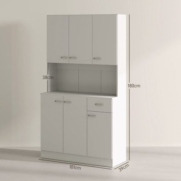 HOMCOM Freestanding Kitchen Cupboard, Storage Cabinet with Doors Cream White - Image 5