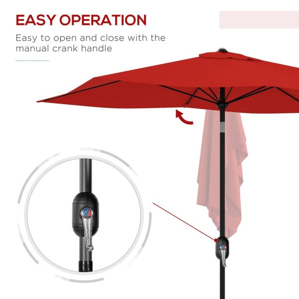 Outsunny 2 x 3(m) Garden Parasol Rectangular Market Umbrella w/ Wine Red - Image 4