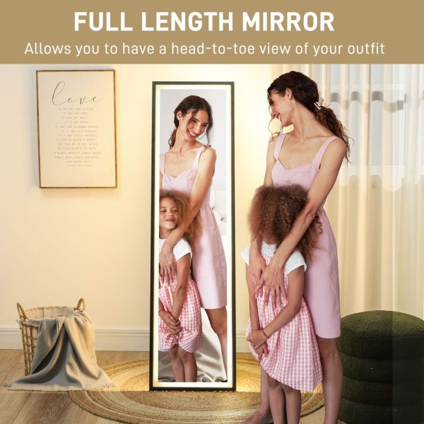 HOMCOM 150 x 40cm Full Length Mirror w/ Adjustable Lights Metal Frame Black - Image 3
