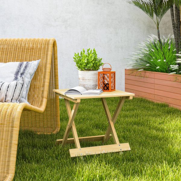 Outsunny Wooden Folding Garden Table, Folding Side Table, Nature Wood Finish - Image 8