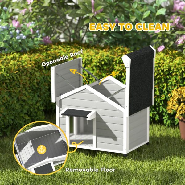 Wooden Dog House, Dog Kennel Outdoor w/ Openable Roof, Removable Floor, Curtain - Image 6