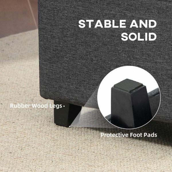 HOMCOM Small Footstool Square Ottoman with Padded Seat for Living Room Grey - Image 7