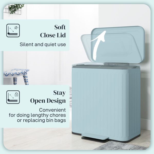HOMCOM 2 x 20L Double Rubbish Bin, Pedal Bin with Soft-Close Lid, Light Green - Image 4
