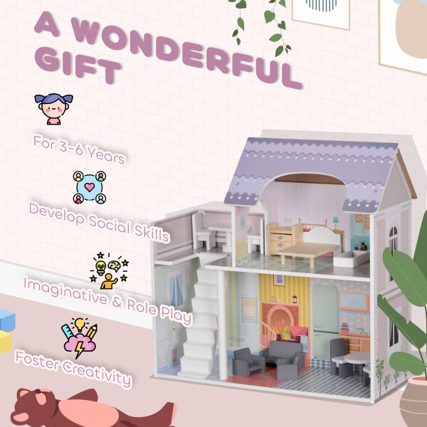 AIYAPLAY Dolls House with 13 Pieces Furniture & Accessories - Image 6
