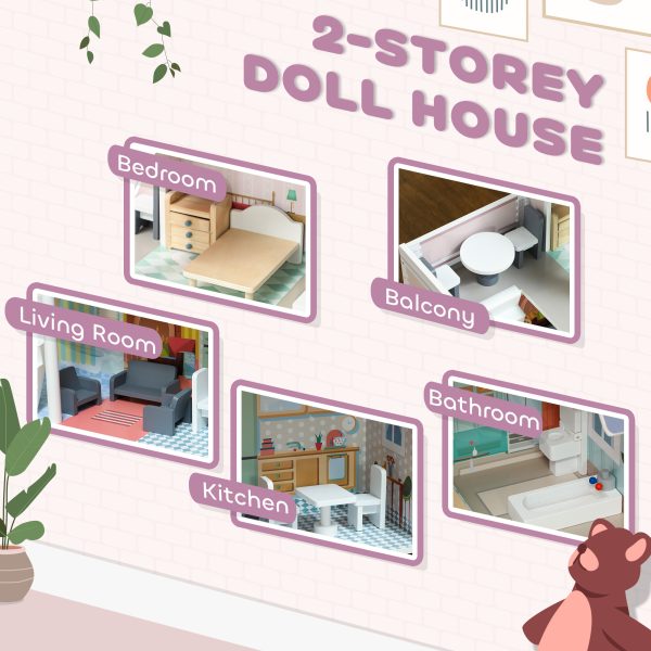 AIYAPLAY Dolls House with 13 Pieces Furniture & Accessories - Image 3