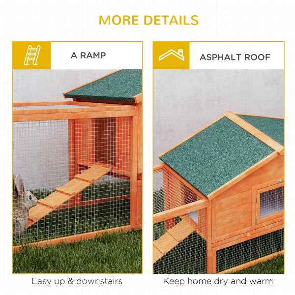 PawHut Wooden Rabbit Hutch Guinea Pig Hutch, Orange, 309 x 70 x 87cm - Image 7