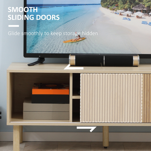 HOMCOM TV Stand Cabinet for TVs up to 50" with Sliding Doors, Natural - Image 8