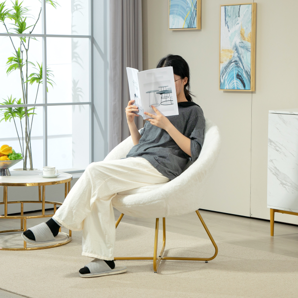 HOMCOM Faux Fur Comfy Chair with Golden Metal Legs, Non-Slip Footpad, White - Image 8
