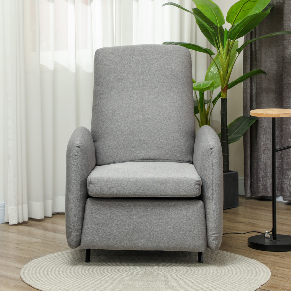HOMCOM Push Back Recliner Chair Fabric Reclining Armchair for Bedroom Grey - Image 8
