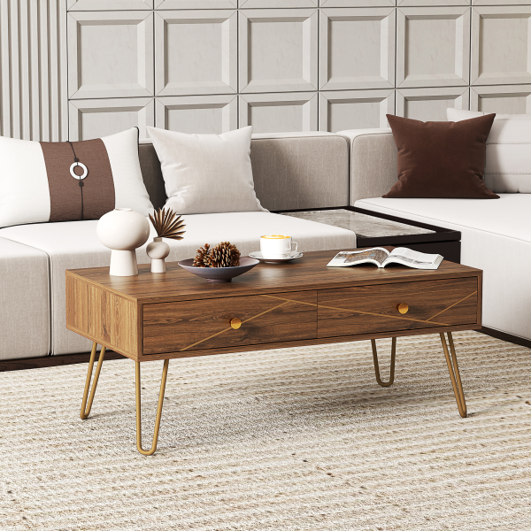 HOMCOM Coffee Table with Drawers, Living Room Table with Steel Base - Image 8