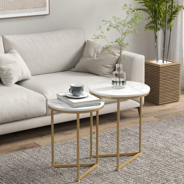HOMCOM Nesting Coffee Table Set of 2 with Metal Frame, Gold Tone - Image 8