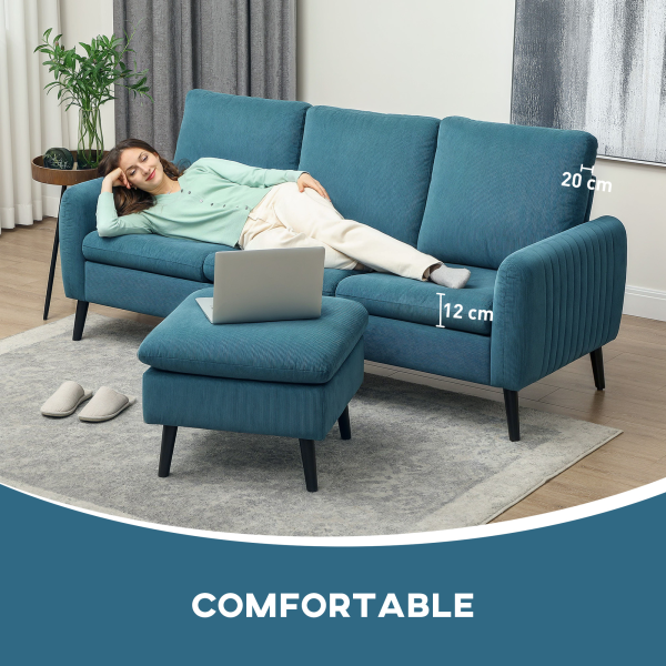 HOMCOM 3 Seater Corner Sofa Couch Settee with Chaise Lounge, Blue - Image 8