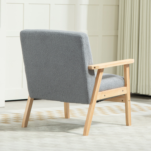 HOMCOM Accent Chair with Wood Frame Wide Seat Cashmere Armchair Grey - Image 7