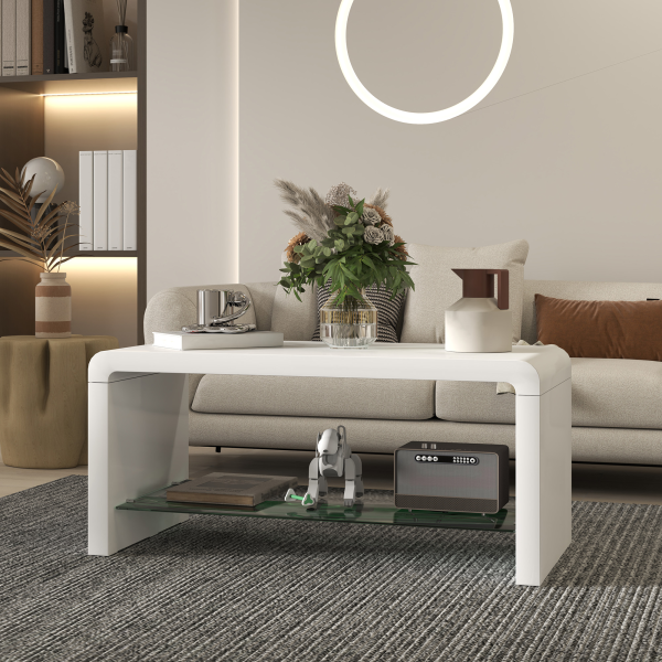 HOMCOM High Gloss Storage Coffee Table, Centre Table for Living Room, White - Image 8