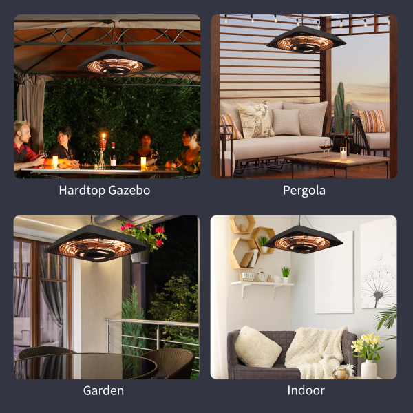 Outsunny 2000W Patio Electric Hanging Ceiling Heater Halogen Remote Aluminium - Image 8