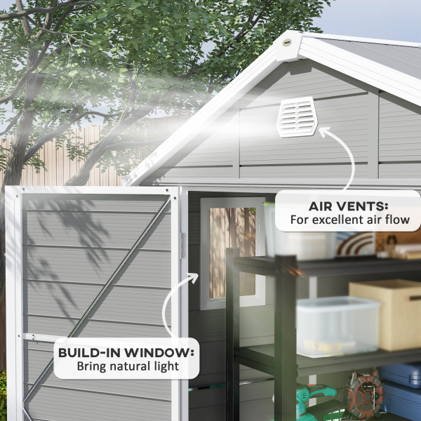 Outsunny 8 x 6ft Garden Shed Storage w/ Foundation Kit, Vents, Light Grey - Image 8