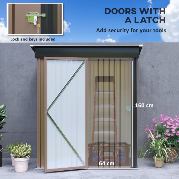 Outsunny Steel Garden Shed, Small Lean-to Shed for Bike, 5x3 ft Brown - Image 8