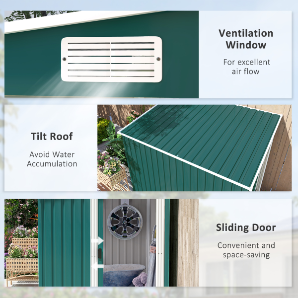 Outsunny 7 x 5FT Garden Shed w/ Foundation Lean to Metal Tool Shed Green - Image 8