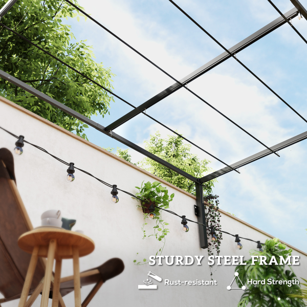 Outsunny 2 x 3(m) Wall Mounted Pergola with Retractable Roof, Khaki - Image 8