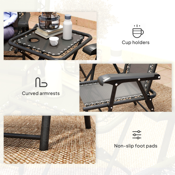 Outsunny 3 Pieces Folding Garden Bistro Set with Cup Holders, Black - Image 8