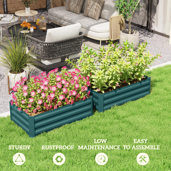 Outsunny Set of 2 Galvanised Raised Garden Bed, Green - Image 7