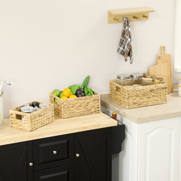 HOMCOM Set of 3 Wicker Storage Baskets, Woven Baskets with Handles, Natural - Image 8