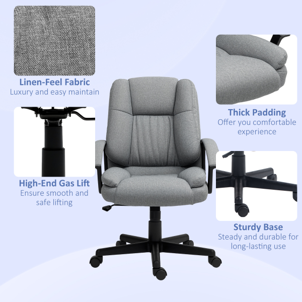 HOMCOM Swivel Executive Office Chair Mid Back Chair w/ Arm, Grey - Image 8