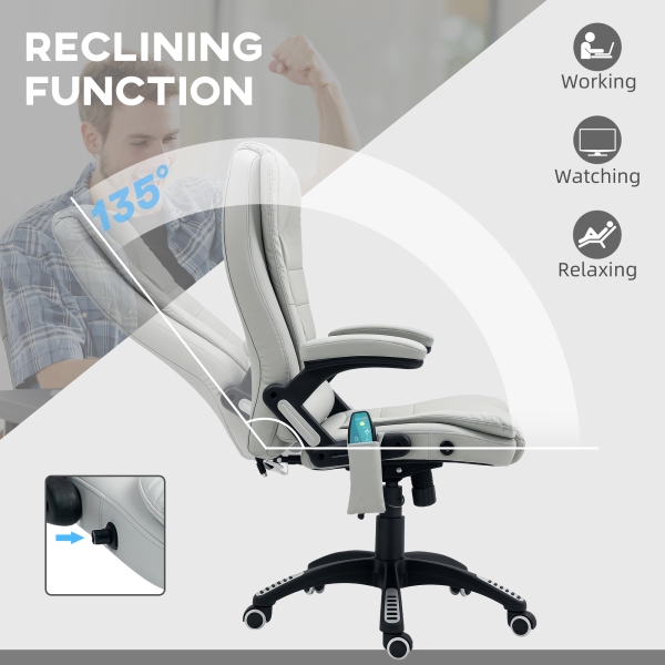 HOMCOM Heated Vibrating Massage Chair with Reclining Function, Light Grey - Image 8