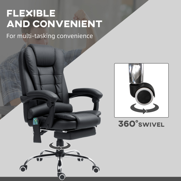 Vinsetto Ergonomic Heated 6 Points Vibration Massage Office Chair Black - Image 8