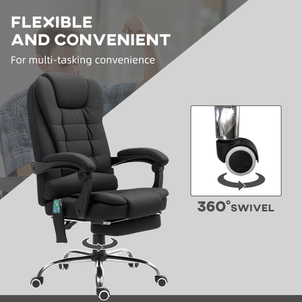Vinsetto Ergonomic Heated 6 Points Vibration Massage Office Chair Black - Image 8