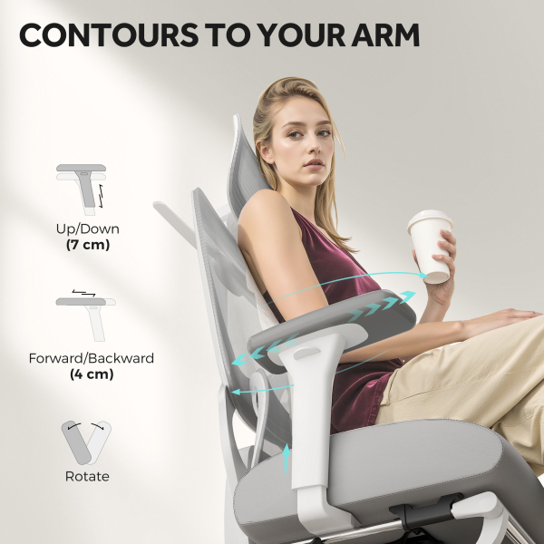 HOMCOM Ergonomic Office Chair, Recliner Computer Chair with Footrest, Grey - Image 8