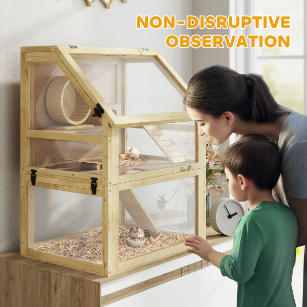 PawHut Wooden Hamster Cage w/ Detachable Bottom, Hut, Seesaw, 60 x 40 x 75cm - Image 8