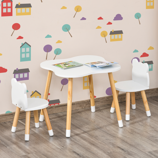 HOMCOM 3 Piece Kids Table and Chair Set with 2 Bear-shaped Chairs, White - Image 7