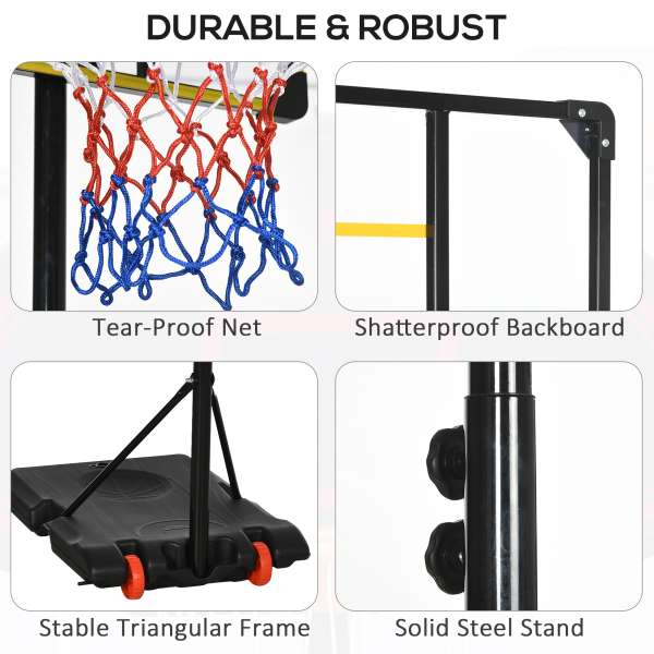 SPORTNOW Adjustable Basketball Hoop and Stand w/ Wheels, 1.8-2.1m, Yellow - Image 7