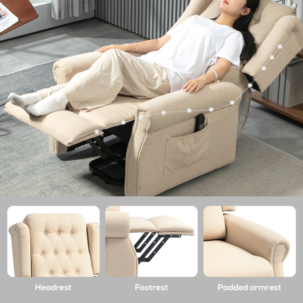 HOMCOM Power Lift Recliner Armchair with Wingback, Button Tufted, Beige - Image 8