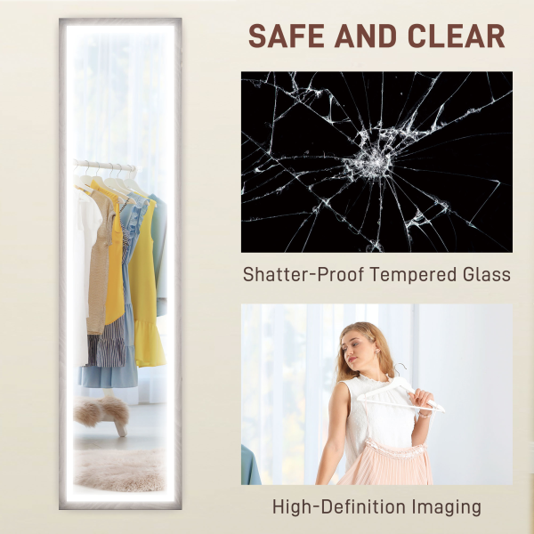 HOMCOM Dimming Full Length Mirror w/ Lights Standing Leaning Wall Mount Grey - Image 7