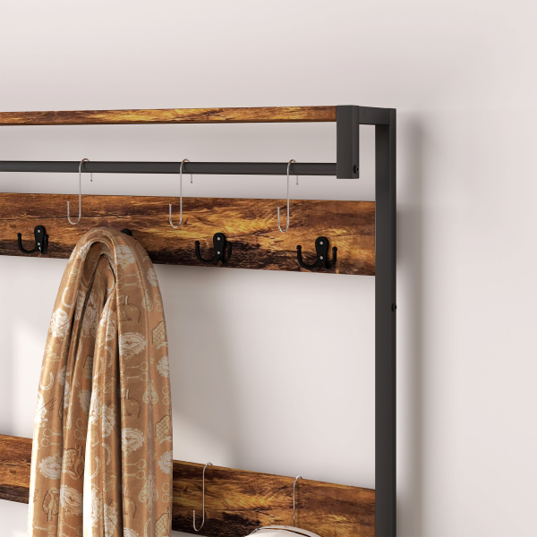 HOMCOM Coat Rack with Drawer, 4-in-1 Hall Tree with Coat Stand, Rustic Brown - Image 7