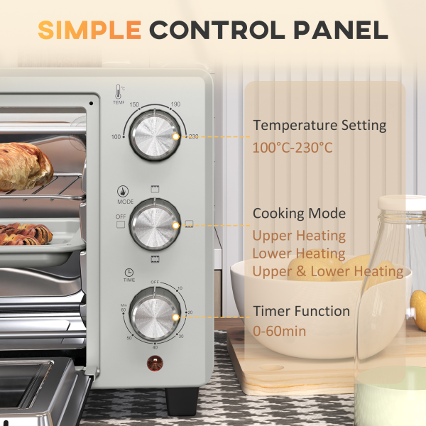 HOMCOM Mini Oven 21L Electric Grill w/ Adjustable Temp 1400W, Silver Tone - Image 8
