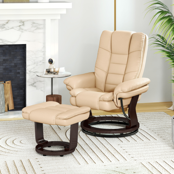 HOMCOM Swivel Manual Recliner and Footrest Set PU Leather Lounge Chair Beige - Image 7