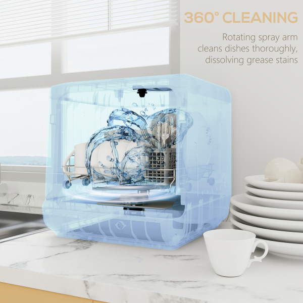 HOMCOM Worktop Dishwasher w/ 4 Place Settings 6 Programs, Silver Tone - Image 8